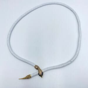 Vintage DL Auld Snake Head White Metal Mesh Adjustable Choker Necklace Or Belt